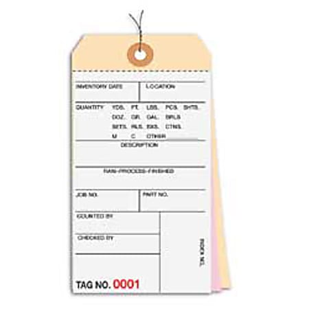 Prewired Manila Inventory Tags, 3-Part Carbonless, 1000-1499, Box Of 500