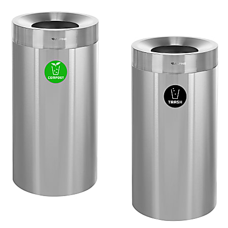 Alpine Industries Stainless Steel Compost Bin And Trash Can, 27 Gallons, Silver