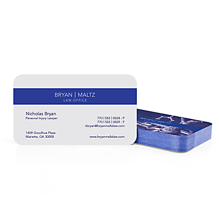 Custom Full-Color Luxury Heavy Weight Color Core Business Cards, Blue Core, Rounded Corners, 2-Sided, Box Of 50