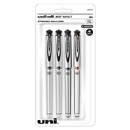 uni-ball® 207™ Impact™ Gel Pens, Bold Point, 1.0 mm, Assorted Barrels, Assorted Ink Colors, Pack Of 4