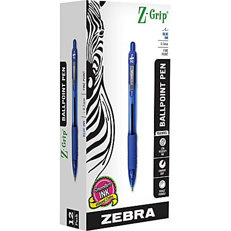 Zebra Pen Z Grip Retractable Ballpoint Pens 0.7 mm Pen Point Size  Retractable Blue 1 Dozen - Office Depot