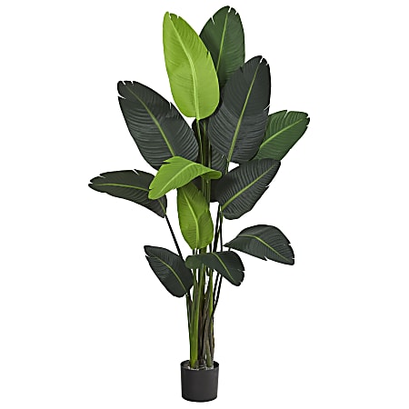 Nearly Natural Traveler’s Palm 69”H Artificial Tree With Planter, 69”H x 32”W x 26”D, Green/Black