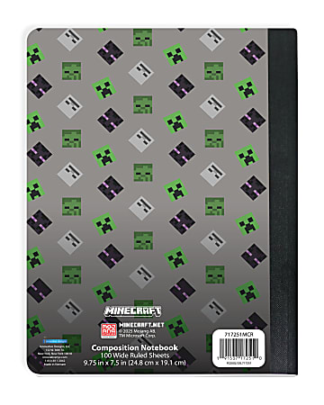 Minecraft Wide Ruled Composition Notebook 9.5 x 7.25 100 Sheets ...