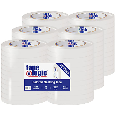 Tape Logic® Color Masking Tape, 3" Core, 0.5" x 180', White, Case Of 72
