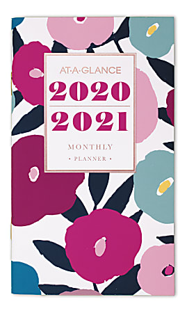 AT-A-GLANCE® BADGE Floral 24-Month Monthly Pocket Planner, 3-1/2" x 6", Multicolor, January 2020 to December 2021