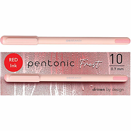 Pentonic Frosted Barrel Ballpoint Pens - 0.7 mm Fine Pen Point - Red Ink - Frost, Pink Barrel - 10 / Box
