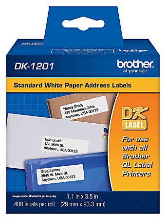 Brother DK-1201 Standard Address Labels, DK1201, 3 1/2" x 1 1/2", White, Pack Of 400