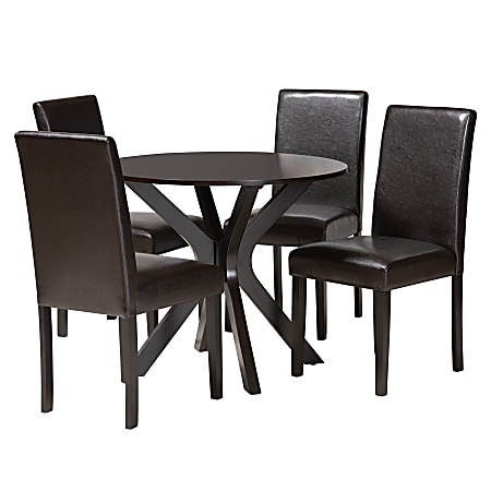 Baxton Studio Asli Modern Faux Leather/Wood 5-Piece Dining Set, Espresso Brown