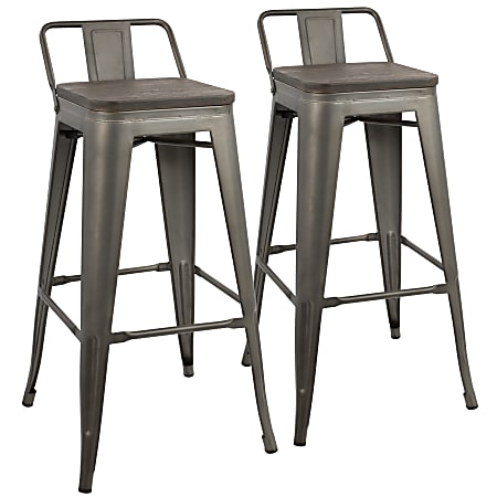 LumiSource Oregon Low-Back Bar Stools, Antique/Espresso, Set Of 2 Stools