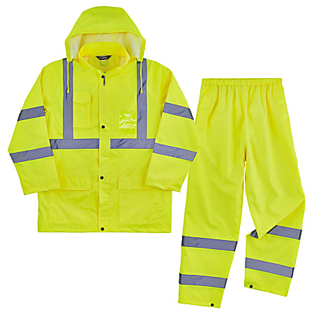 Ergodyne GloWear 8376K Lightweight Hi-Vis Rain Suit, Lime, X-Large
