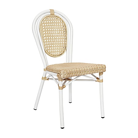Flash Furniture Cannes Indoor/Outdoor Commercial Thonet Bistro Stacking Chair, PE Cane Rattan and Aluminum Frame, Natural/White Frame