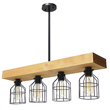 Lalia Home 4-Light Farmhouse Beam Pendant, 7-1/2"W, Light Wood/Black