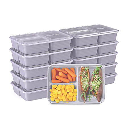 Bentgo Prep 3-Compartment Containers, 6-1/2"H x 6-3/4"W x 9-1/2"D, Lilac, Pack Of 10 Containers