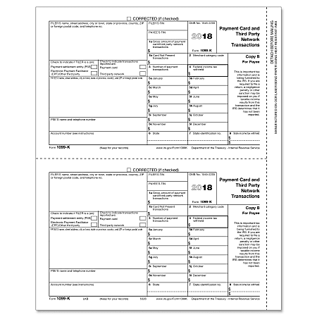 ComplyRight™ 1099-K Inkjet/Laser Tax Forms, Employee Copy B, 8 1/2" x 11", Pack Of 50 Forms