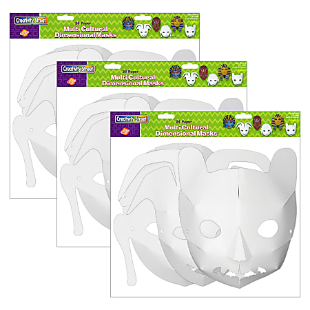 Creativity Street Paper Die-Cut Masks, Assorted Sizes, Multi-Cultural Assortment, 24 Masks Per Pack, Bundle Of 3 Packs