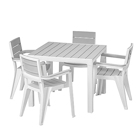 Inval Madeira 5-Piece 4-Seat Square Table And Chair Set, 29"H x 35"W x 35"D, White/Gray