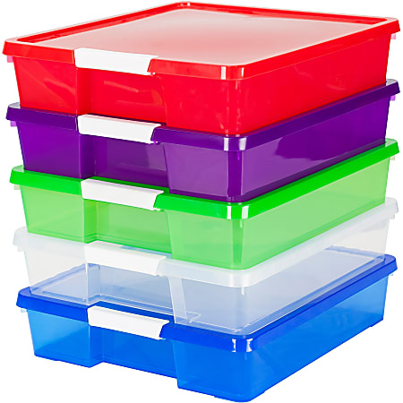 Storex Stackable Craft Boxes Small Size 3 x 14 x 14 Assorted