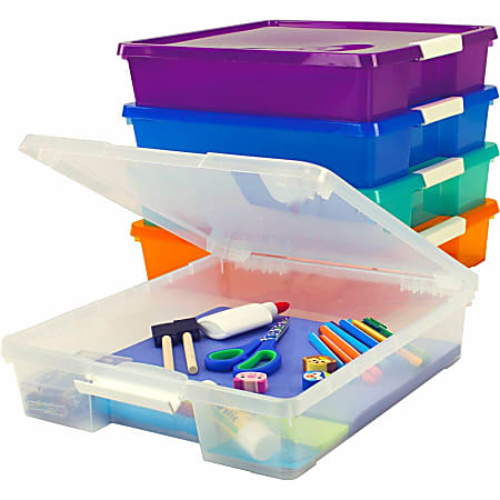 Storex Stackable Craft Boxes Small Size 3 x 14 x 14 Assorted