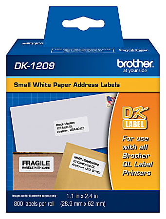 Brother DK-1209 Small Address Labels, White, 2 1/2" x 1 1/2", Roll Of 800