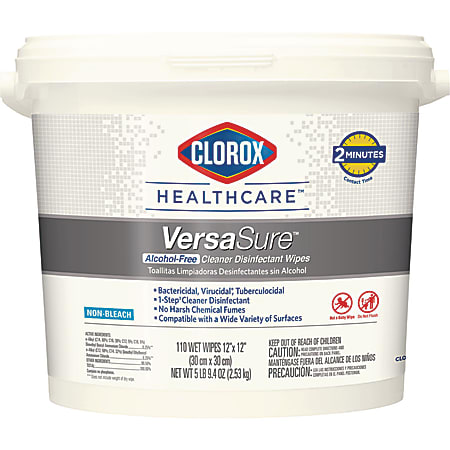 Clorox Healthcare® VersaSure Cleaner™ Disinfectant Wipes, 1-Ply, 12 x 12, Fragranced, White, 110/Bucket