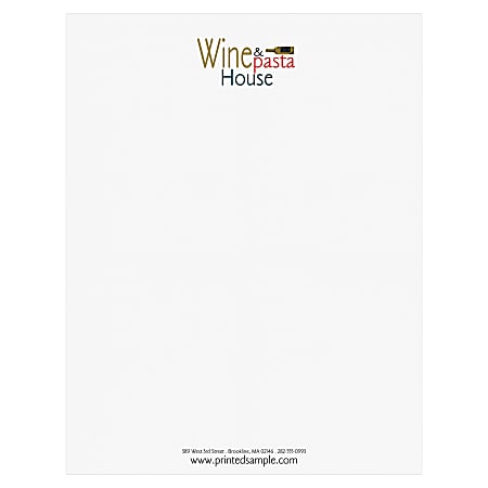 Custom Full-Color Raised Print Stationery Letterhead, 8-1/2" x 11", Bright White Linen, Box Of 250