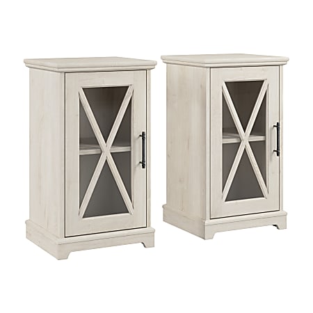 Bush® Furniture Lennox Small Farmhouse End Tables With Storage, 30”H x 17-3/16”W x 15-11/16”D, Linen White Oak, Set Of 2 Tables, Standard Delivery