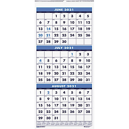 House of Doolittle 14-Month Vertical Academic Wall Calendar, 8”H x 17”W, Teal, June 2020 To July 2021, HOD3645