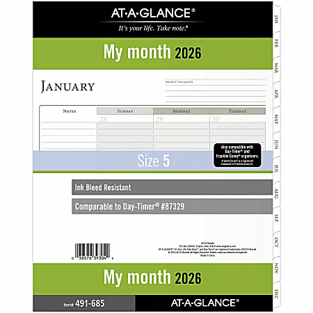 AT A GLANCE 2026 Monthly Planner Refill Loose Leaf Folio Size 8 12 x 11 ...