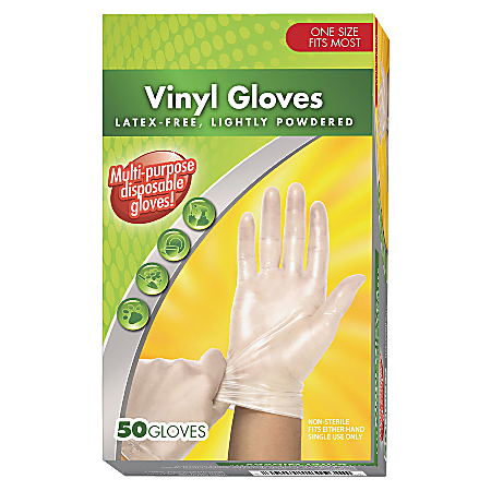 Medline Latex-Free Multipurpose Vinyl Gloves, 1 Size, Clear, Box Of 50