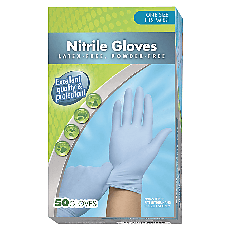 Medline Latex-free Nitrile Multipurpose Gloves, 1 Size, Blue, Box Of 50