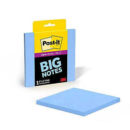 Post-it® Super Sticky Big Notes, 6 x 6 in, 1 Sticky Note Pad, 30 Sheets/Pad, Great for Vision Boards, Creative Projects, and Study Space, Washed Denim