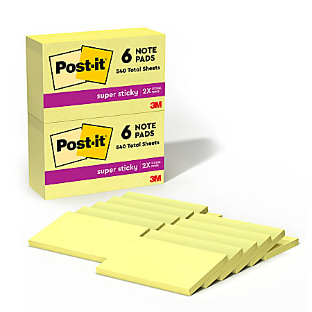 Post-it Super Sticky Notes, 3 in x 5 in, 12 Pads, 90 Sheets/Pad, 2x the Sticking Power, Canary Yellow