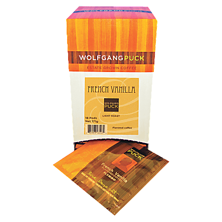Wolfgang Puck French Vanilla Coffee Pods, 10 Grams, Box Of 18