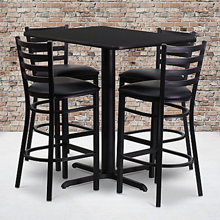 Flash Furniture Rectangle Table And 4 Ladder-Back Barstools, 42"H x 24"W x 42"D, Black