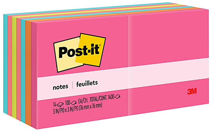 Post it Notes 3 in x 3 in 14 Pads 100 SheetsPad Clean Removal