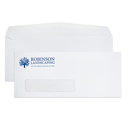 Custom #10, 1-Color, Single Window Business Envelopes, 4-1/8" x 9-1/2", White Wove, Box Of 500