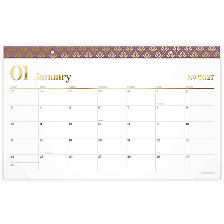 Cambridge® WorkStyle® 2026 Monthly Desk Pad Calendar, Cosmetic Pink, Compact, 17 3/4" x 11", 160670527