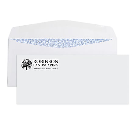 Gummed Seal,  Security Business Envelopes,  4-1/8" x 9-1/2", 1-Color, Custom #10, Box Of 500