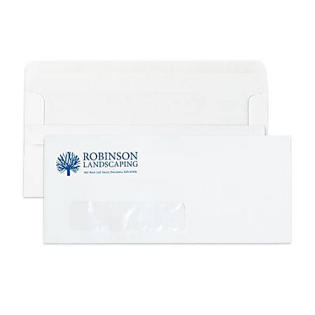Custom #10, 1-Color, Self-Seal, Single Window Business Envelopes, 4-1/8" x 9-1/2", White Wove, Box Of 500