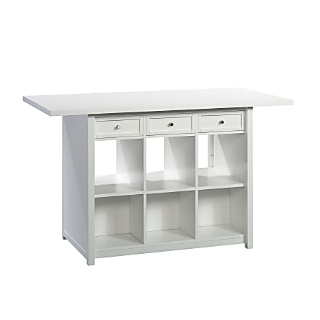 Sauder Craft Pro Work Table with Storage in White and Mystic Oak