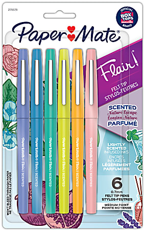Paper Mate Flair Scented Felt-Tip Pens, Pack Of 6 Pens, Medium Tips, 0.7 mm, Assorted Nature Escape Scents And Colors