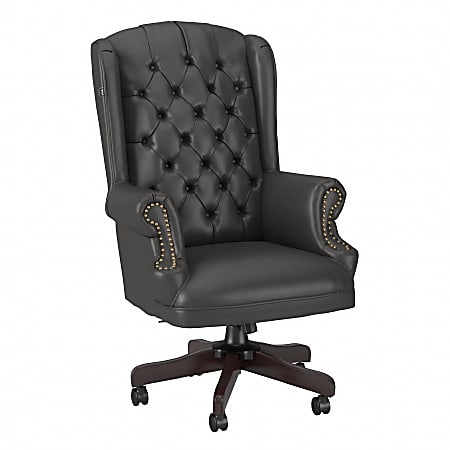 Bush® Business Furniture Yorkshire Wingback Ergonomic Ergonomic Leather Executive Office Chair With Nail Head Trim, Brown, Standard Delivery