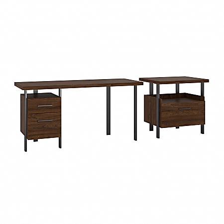 Bush Furniture Architect 60"W Writing Desk With Lateral File Cabinet, Modern Walnut, Standard Delivery