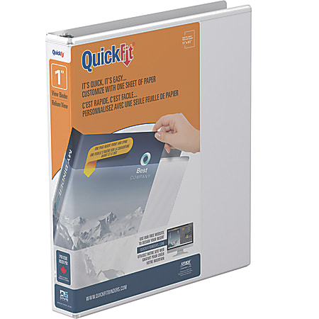 QuickFit® View 3-Ring Binder, 1" Round Rings, 50% Recycled, White
