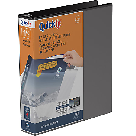 Quickfit View 3 Ring Binder 1 12 Round Rings 50percent Recycled Black Office Depot