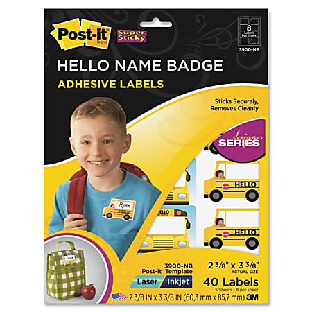 Post-it Super Sticky Hello Name Badge Labels - 2.38" Width x 3.38" Length - 8 / Sheet - Inkjet, Laser - Assorted - 40 / Pack
