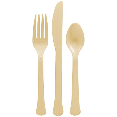 Amscan Boxed Heavyweight Cutlery Assortment, Gold, 200 Utensils Per Pack, Case Of 2 Packs