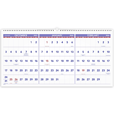 AT-A-GLANCE® 3-Month Horizontal 15-Month Wall Calendar, 24" x 12", December 2023 to February 2025, PM1428