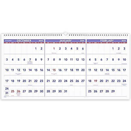 AT-A-GLANCE® 3-Month Horizontal 15-Month Wall Calendar, 24"
