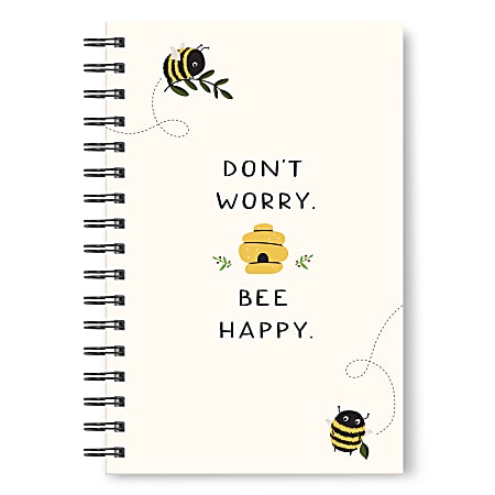 Studio Oh! Medium Spiral Notebook, 8-3/4” x 5-3/4”, 1 Subject, College Rule, 160 Pages, Don’t Worry Bee Happy